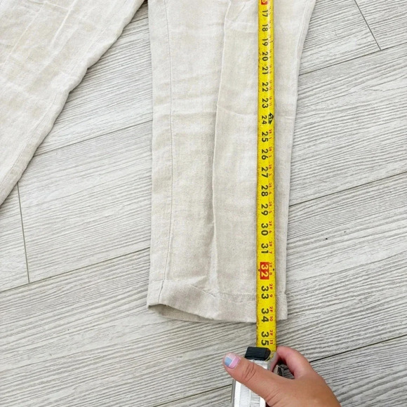 Eileen Fisher 100%  Linen Pants Beige Wide Leg Cropped Casual Size 12 - Picture 13 of 14